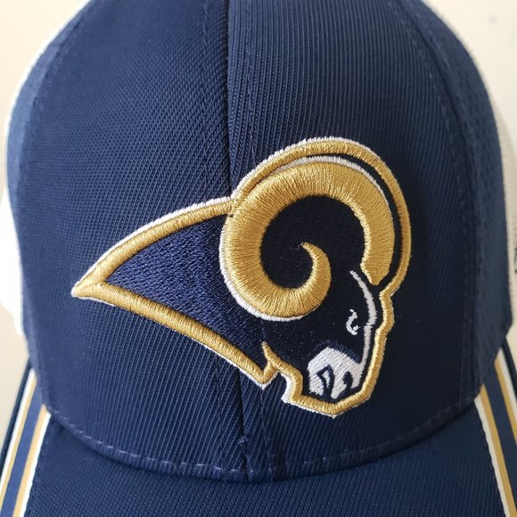 St. Louis Rams Hat Cap Fitted Stretch L/XL Blue White Reebok NFL Deadstock NWT - Picture 2 of 12